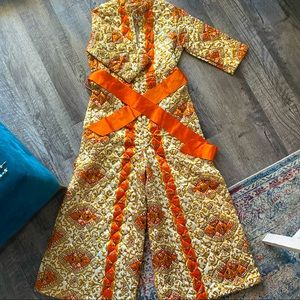 Vintage Quilted Satin Wide Leg Jumpsuit